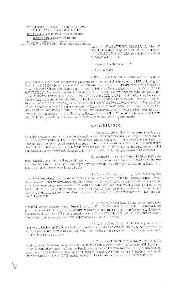 Res. Ex. N° 110-2022 (DZP Ñuble y del Biobío) Autoriza cesión Merluza Común. (Publicado en Página Web 20-10-2022)