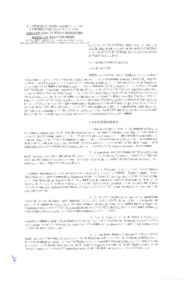 Res. Ex. N° 110-2022 (DZP Ñuble y del Biobío) Autoriza cesión Merluza Común. (Publicado en Página Web 20-10-2022)