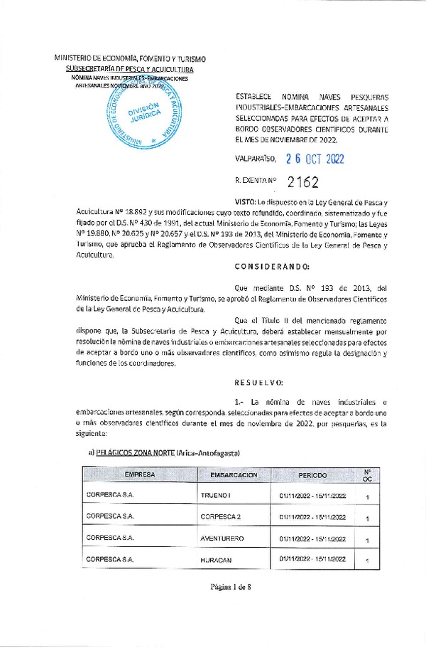 Res. Ex. Nº 2162-2022 Naves mes de Noviembre de 2022.