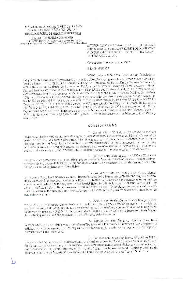Res. Ex. N° 115-2022 (DZP Ñuble y del Biobío) Autoriza cesión Merluza Común. (Publicado en Página Web 11-11-2022)