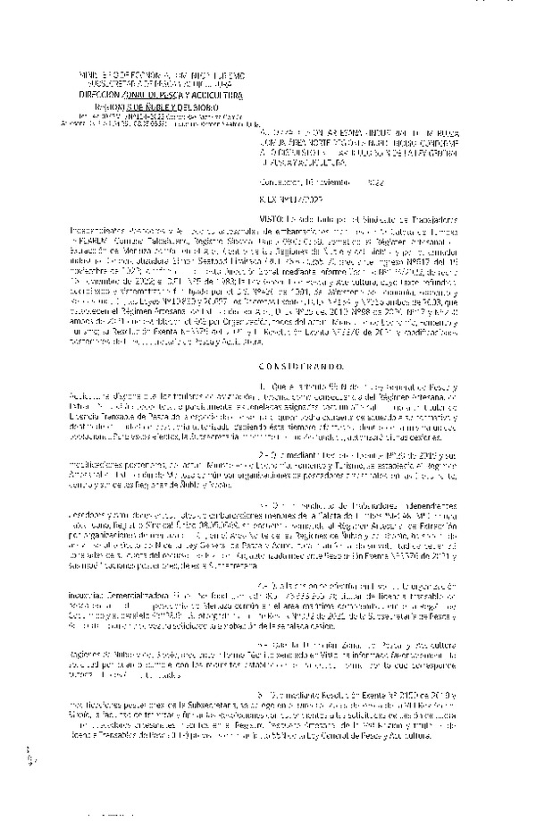Res. Ex. N° 117-2022 (DZP Ñuble y del Biobío) Autoriza cesión Merluza Común. (Publicado en Página Web 18-11-2022)