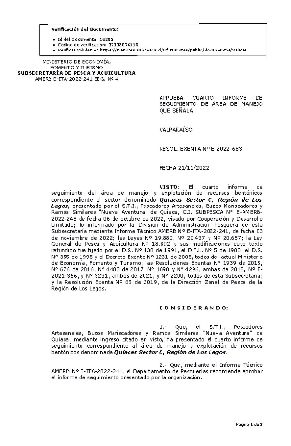 RESOL. EXENTA Nº E-2022-683 Aprueba 4° Seguimiento. (Publicado en Página Web 22-11-2022)