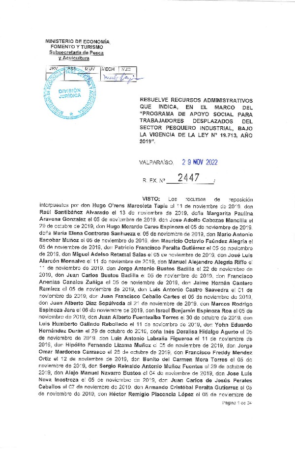 Res. Ex. N° 2447-2022 Resuelve Recursos Administrativos que Indica. (Publicado en Página Web 30-11-2022)