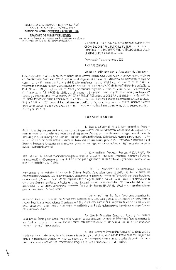Res. Ex. N° 119-2022 (DZP Ñuble y del Biobío) Autoriza cesión Sardina común y Anchoveta. (Publicado en Página Web 09-12-2022)