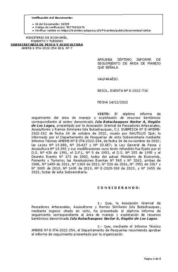 RESOL. EXENTA Nº E-2022-736 Aprueba 7° Seguimiento. (Publicado en Página Web 16-12-2022)