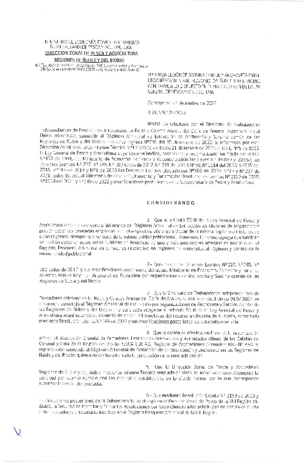 Res. Ex. N° 124-2022 (DZP Ñuble y del Biobío) Autoriza cesión Sardina común y Anchoveta. (Publicado en Página Web 21-12-2022)