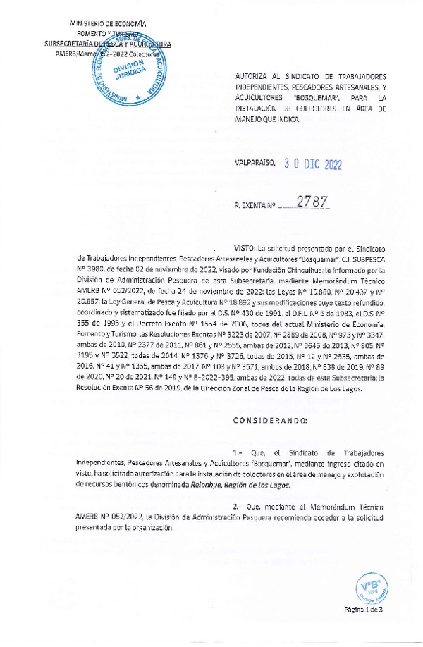 Res. Ex. N° 2787-2022 Instalación de colectores. (Publicado en Página Web 30-12-2022)