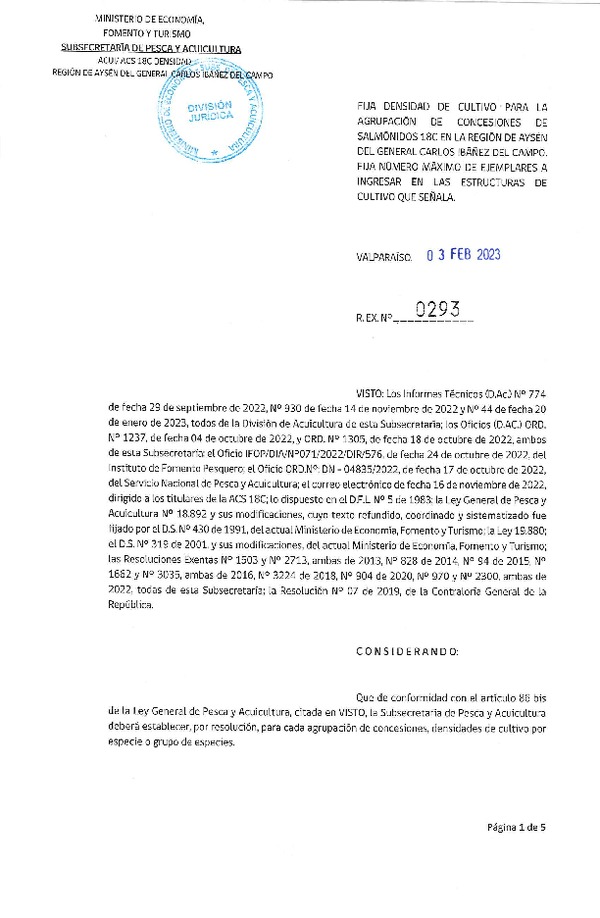 Res Ex N° 0294-2023 Fija Densidad de Cultivo (31A) region de Aysén (Publicado en Página Web 06-02-2023).