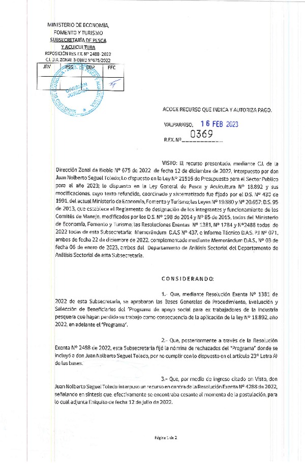 Res. Ex. N° 0122-2023 Resuelve recurso administrativo que indica. (Publicado en Página Web 18-01-2023)