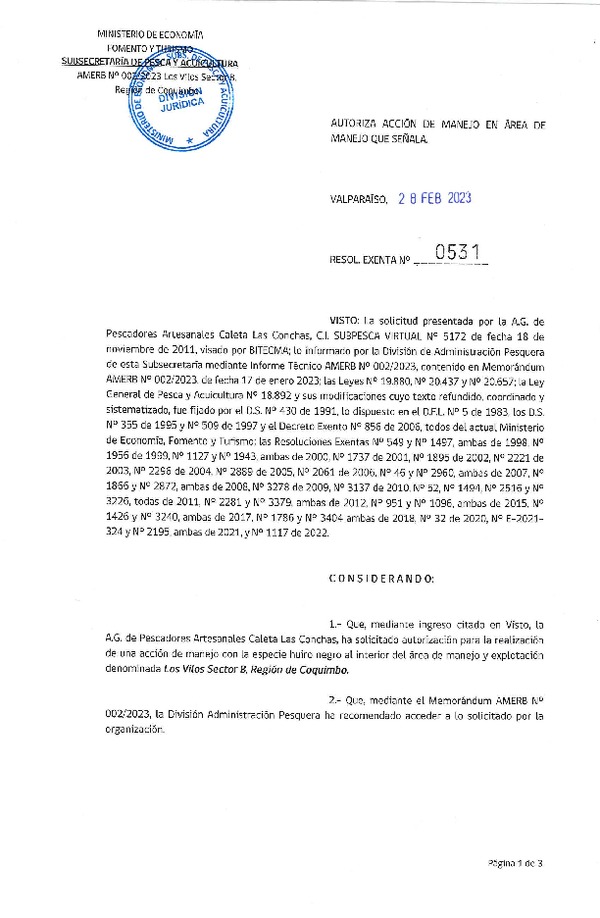 Res. Ex. N° 0531-2023 Autoriza Acción de manejo. (Publicado en Página Web 02-03-2023)