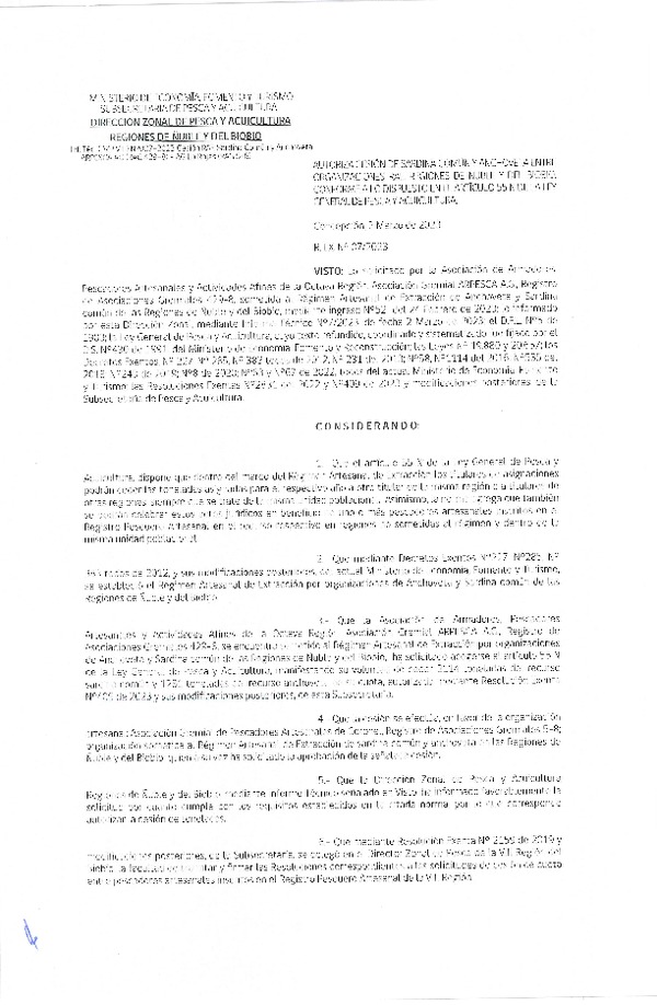 Res. Ex. N° 007-2023 (DZP Ñuble y del Biobío) Autoriza cesión Sardina común y Anchoveta. (Publicado en Página Web 03-03-2023)