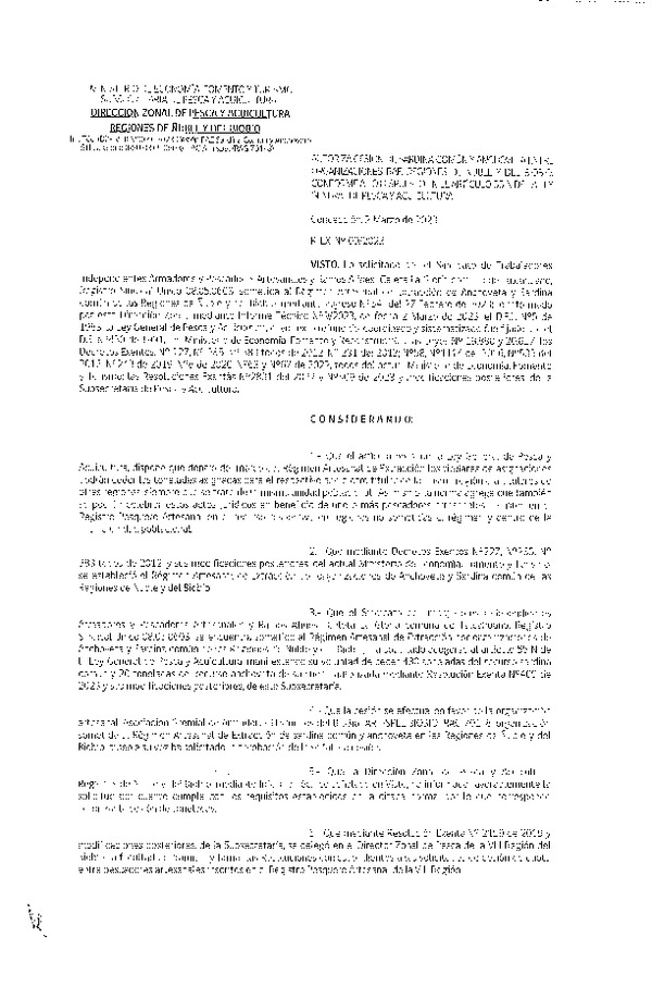 Res. Ex. N° 009-2023 (DZP Ñuble y del Biobío) Autoriza cesión Sardina común y Anchoveta. (Publicado en Página Web 03-03-2023)