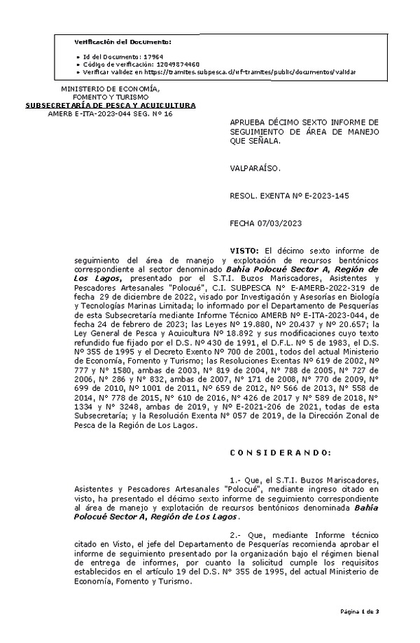 Res. Ex. N° E-2023-145 Aprueba 16°Informe de Seguimiento. (Publicado en Página Web 07-03-2023)