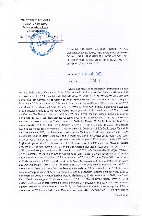 Res. Ex. N° 0609-2023 Acumula y resuelve recursos administrativos que indica, en el marco del programa que señala. (Publicado en Página Web 10-03-2023)