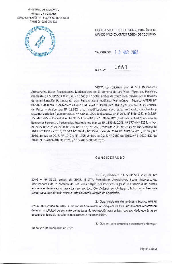 Res. Ex. N° 0661-2023 Deniega solicitud que indica. (Publicado en Página Web 15-03-2023)