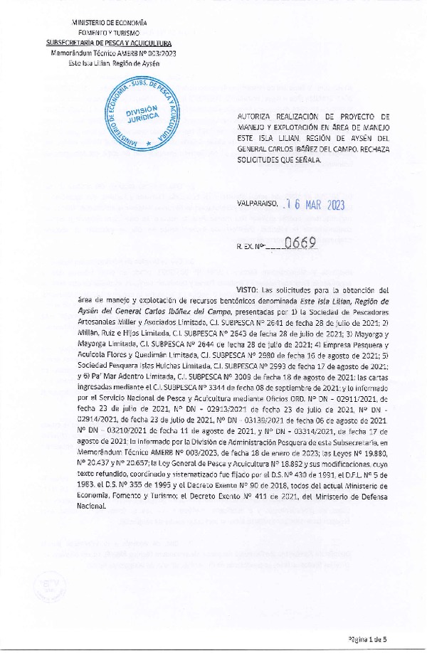 Res. Ex. N° 0669-2023 Autoriza Realización de Proyecto de Manejo. Rechaza Solicitudes que Señala. (Publicado en Página Web 17-03-2023)