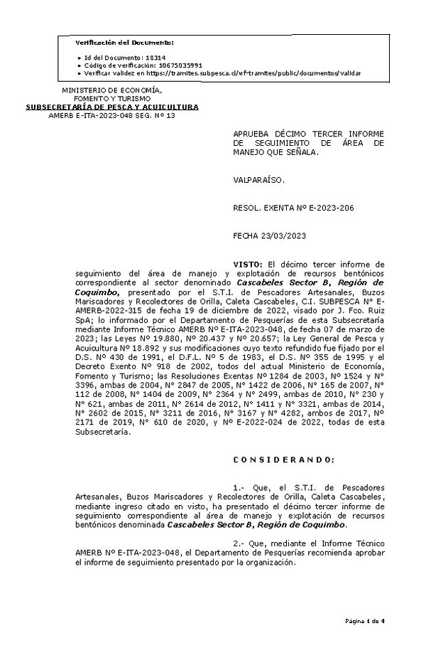 RESOL. EXENTA Nº E-2023-0206 Aprueba 13° seguimiento. (Publicado en Página Web 28-03-2023)