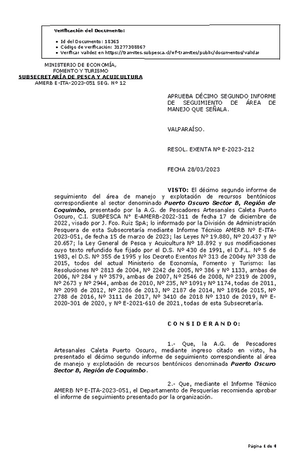 RESOL. EXENTA Nº E-2023-212 Aprueba 12° seguimiento. (Publicado en Página Web 29-03-2023)