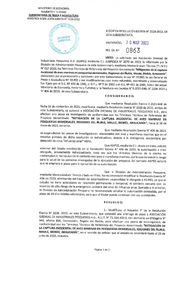 Res. Ex. N° 0863-2023 Modifica Res. Ex. N° 2228-2022 (Publicado en Página Web 03-04-2023)