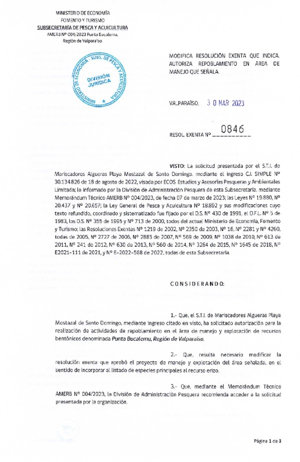 Res. Ex. N° 0846-2023 Modifica R EX N° 2350-03 PLAN DE MANEJO. (Publicado en Página Web 03-04-2023)