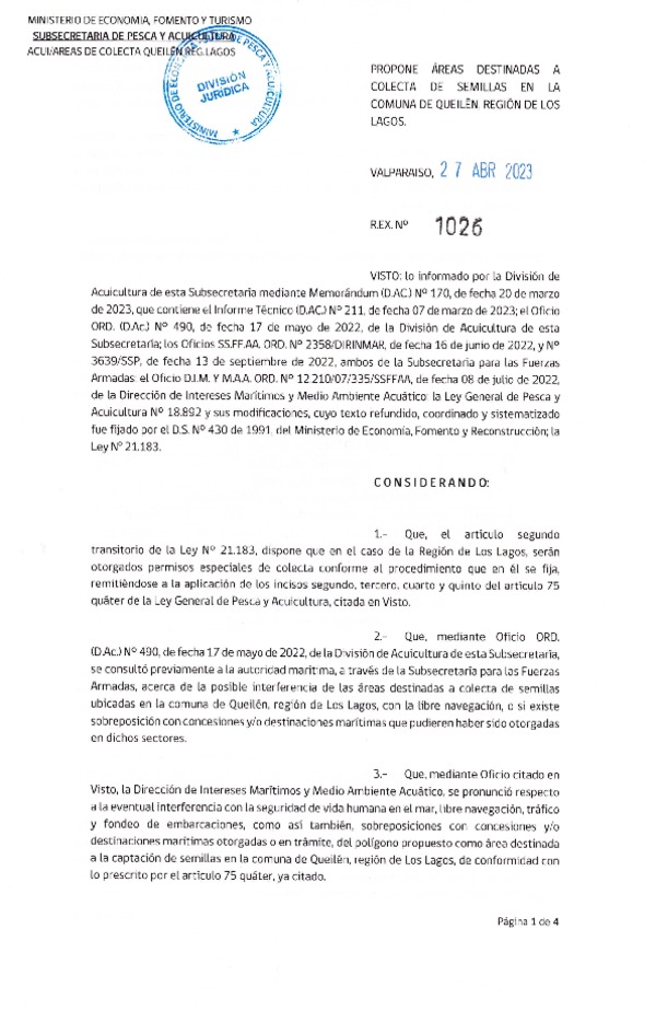 Res. Ex N° 1026-2023, Propone áreas destinadas a Colecta de Semillas en la comuna de Queilén, Región de Los Lagos. (Publicado en Página Web 28-04-2023).