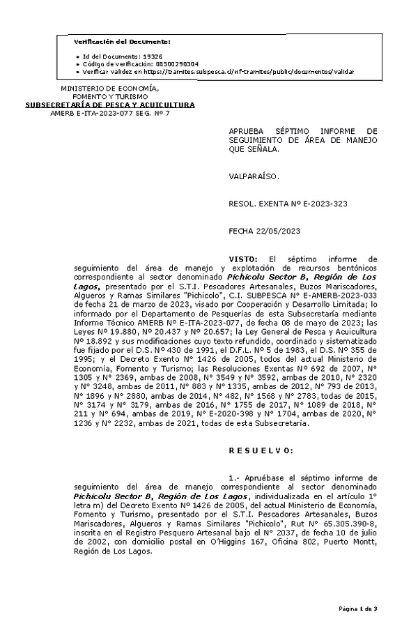 RESOL. EXENTA Nº E-2023-323  Autoriza 7° seguimiento. (Publicado en Página Web 23-05-2023)