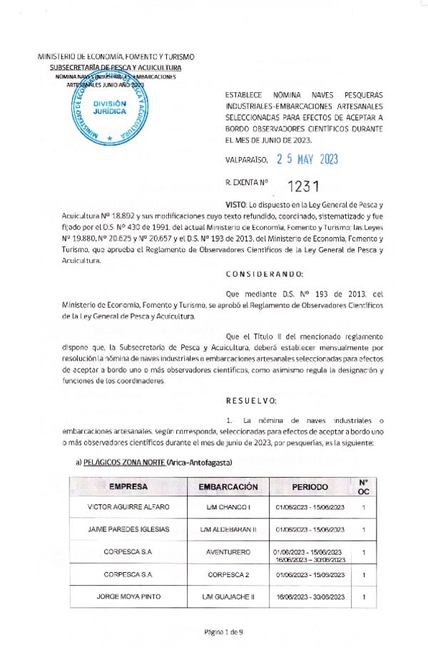 Res. Ex. Nº 1231-2023 Naves mes de junio de 2023.