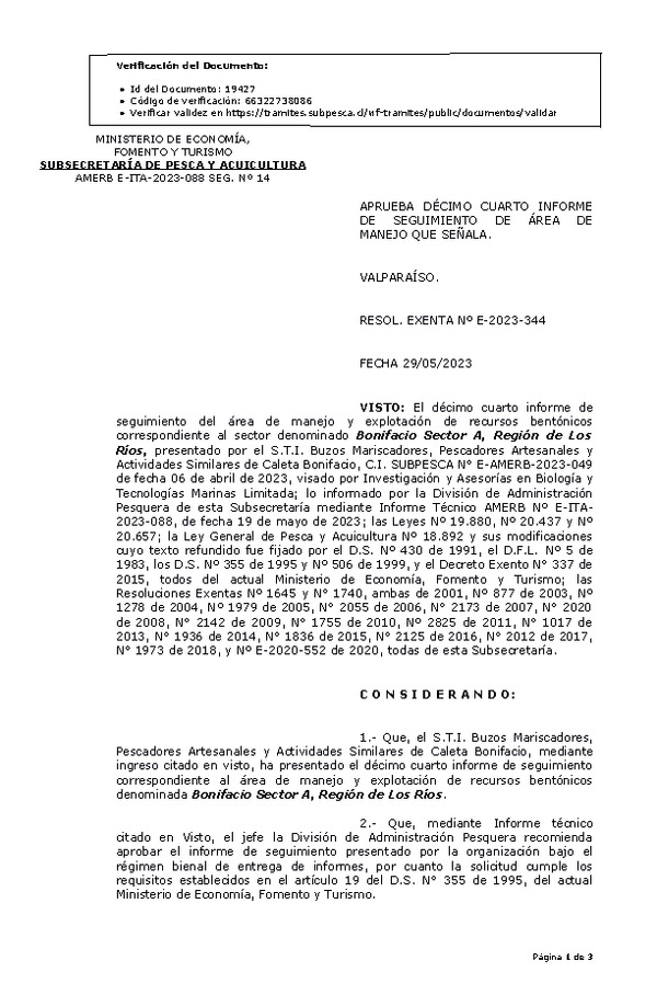 RESOL. EXENTA Nº E-2023-344 Aprueba 14° seguimiento. (Publicado en Página Web 31-05-2023)