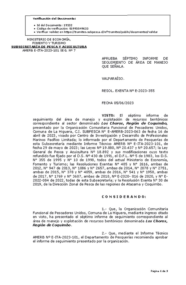 Res. Ex. N° E-2023-355, Aprueba 7° Seguimiento. (Publicado en Página Web 06-06-2023)