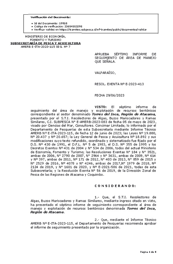 RESOL. EXENTA Nº E-2023-413 Aprueba 7° Seguimiento. (Publicado en Página Web 30-06-2023)