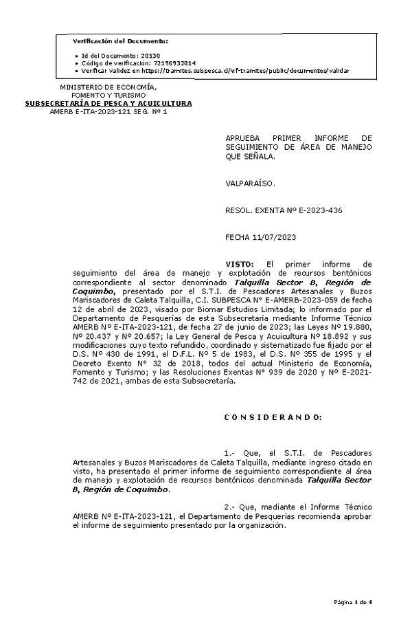 RESOL. EXENTA Nº E-2023-436 Aprueba 1° seguimiento. (Publicado en Página Web 12-07-2023)