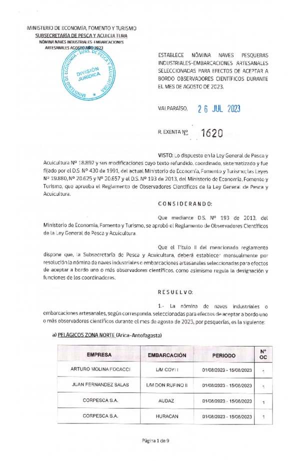 Res. Ex. Nº 1620-2023 Naves mes de agosto de 2023.