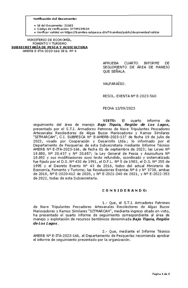 RESOL. EXENTA Nº E-2023-560 Aprueba 4° seguimiento. (Publicado en Página Web 13-09-2023)