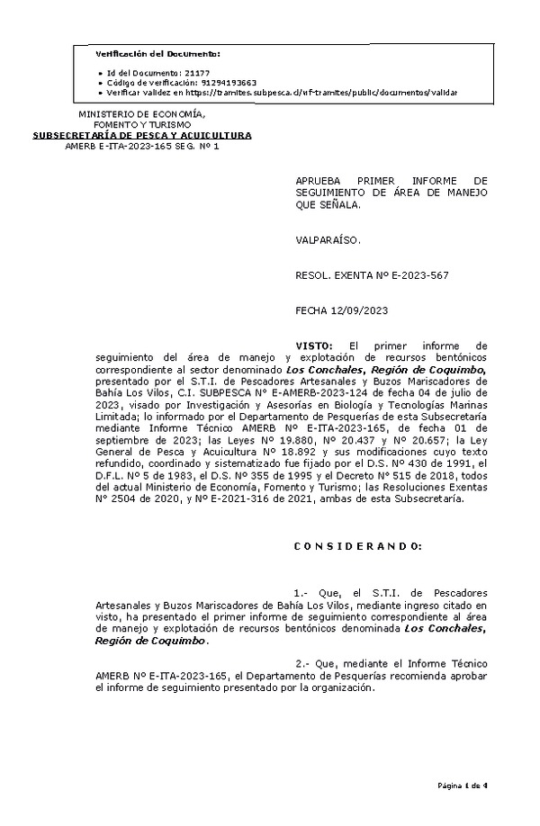 RESOL. EXENTA Nº E-2023-567 Aprueba 1° Seguimiento. (Publicado en Página Web 13-09-2023)