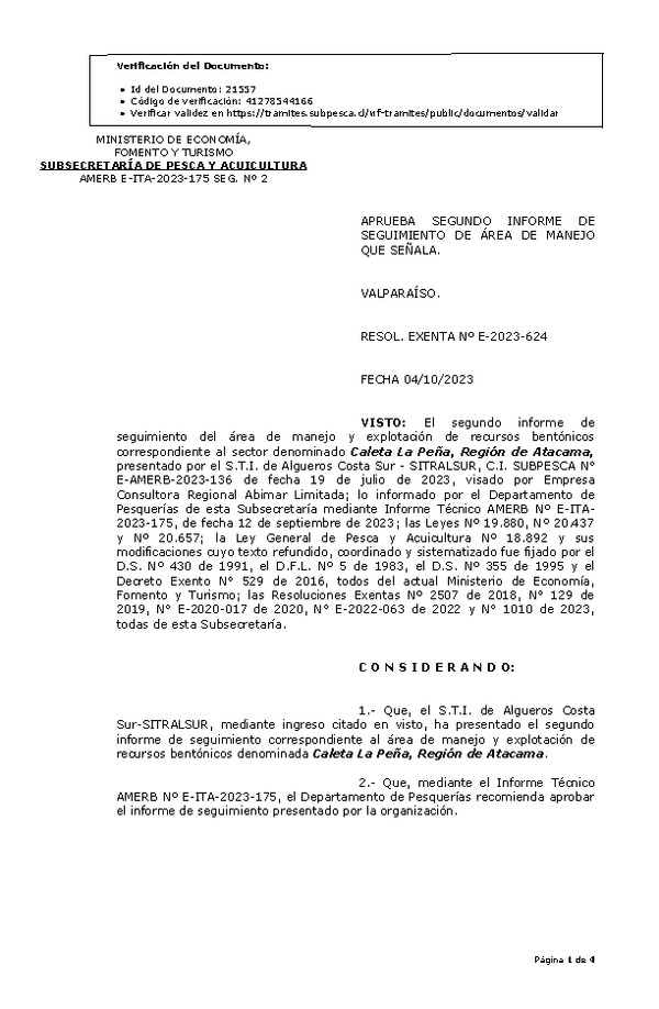 Res. Ex. N° E-2023-624 Aprueba 2° Seguimiento. (Publicado en Página Web 06-10-2023)