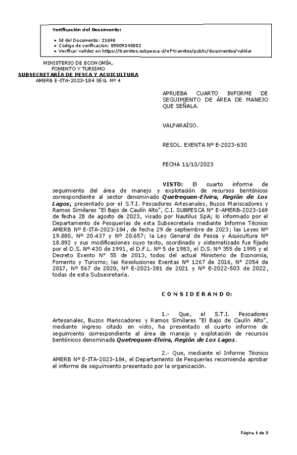 RESOL. EXENTA Nº E-2023-630 Aprueba 4° seguimiento. (Publicado en Página Web 13-10-2023)