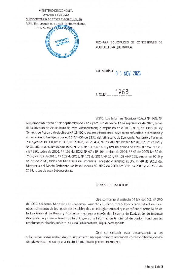 Res. Ex. N° 1963-2023 Rechaza solicitudes de concesiones de acuicultura que indica.