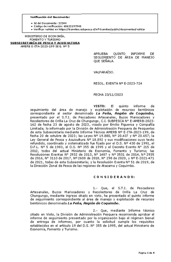 RESOL. EXENTA Nº E-2023-724 Aprueba 5° seguimiento. (Publicado en Página Web 24-11-2023)