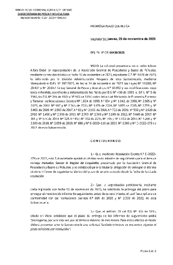 Res. Ex. CERO PAPEL Nº 00439-2023 Prorroga plazo que indica. (Publicado en Página Web 19-12-2023)