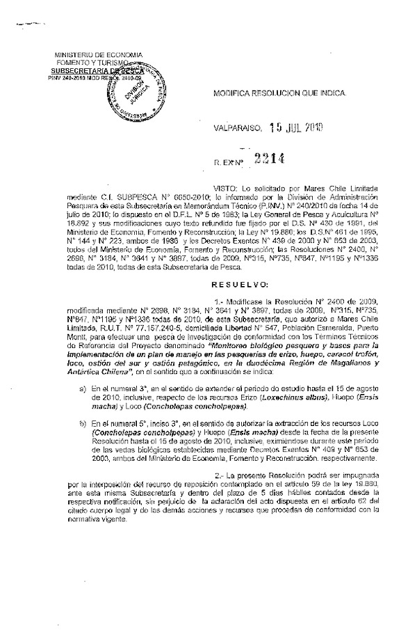 r ex pinv 2214-2010 mod r 2400-09 mares chile bentonicos xii.pdf