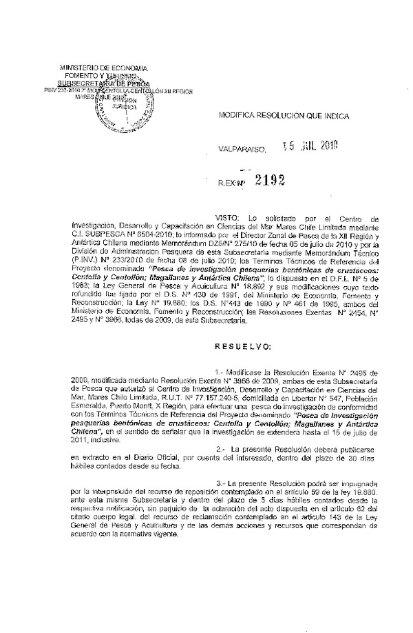 r ex pinv 2192-2010 mod r 2495-09 mares chile centolla centollon xii.pdf