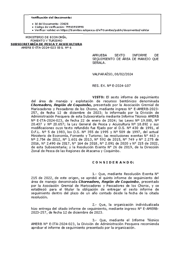 RES. EX. Nº E-2024-107 Aprueba 6° seguimiento. (Publicado en Página Web 12-02-2024)