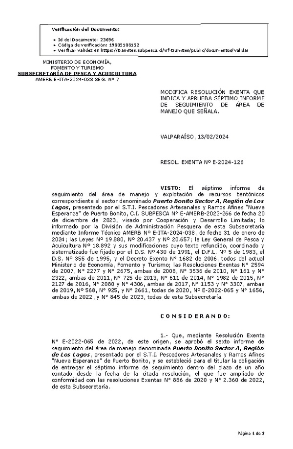 RES. EX. Nº E-2024-126 Modifica Resolución que indica y Aprueba 7° seguimiento. (Publicado en Página Web 14-02-2024)