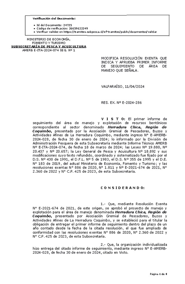 RES. EX. Nº E-2024-286 Modifica resolución que indica, Aprueba 1° Seguimiento. (Publicado en Página Web 12-04-2024)