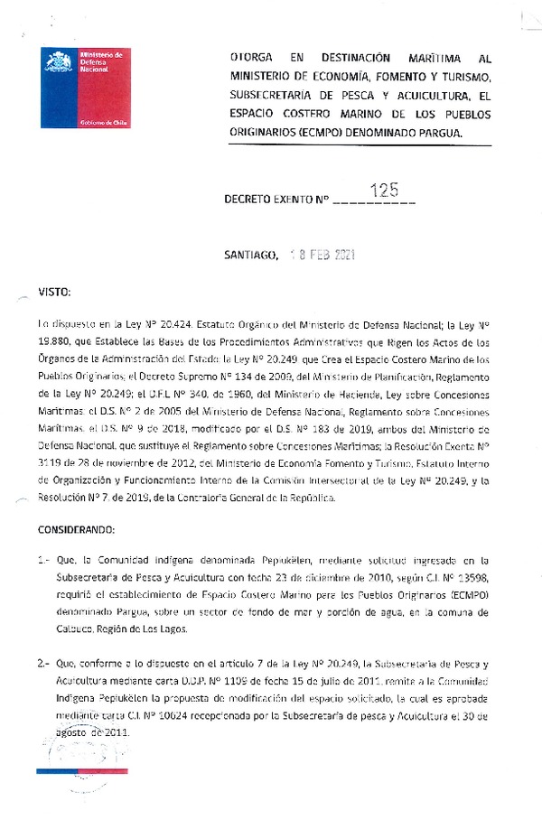 Decreto de regulación marina Pargua