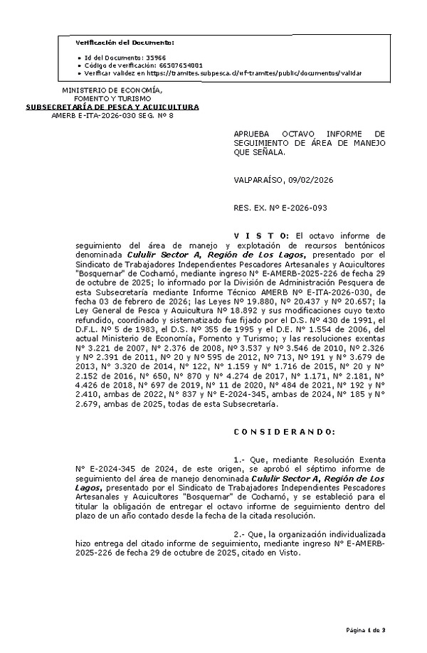 RES. EX. Nº E-2026-093 Aprueba 8º seguimiento. (Publicado en Página Web 10-02-2026).