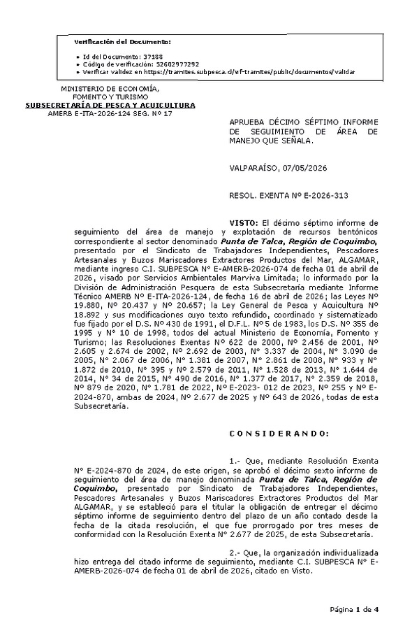 RESOL. EXENTA Nº E-2026-313 Aprueba décimo séptimo informe de seguimiento. (Publicado en Página Web 07-05-2026)