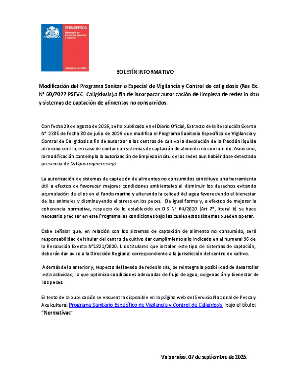 Boletín Informativo Autoriza lavado de redes y recuperación de alimentos (Publicado en Página Web 05-10-2026)