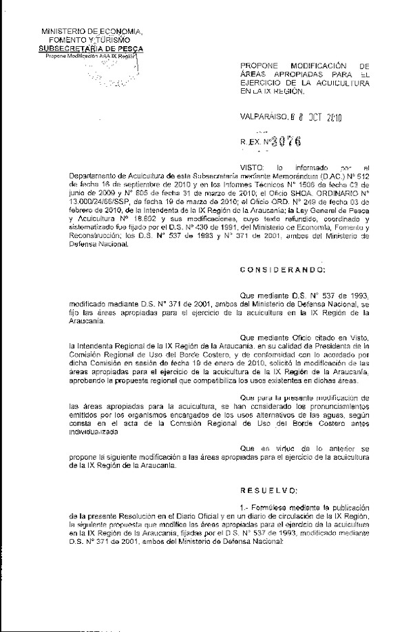 r ex 3076-2010 propone modificacion de areas apropiadas para la acuicultura ix region.pdf