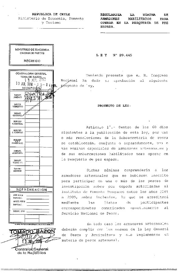 ley 20445 regulariza nomina de armadores habilitados para operar en la pesqueria pez espada.pdf